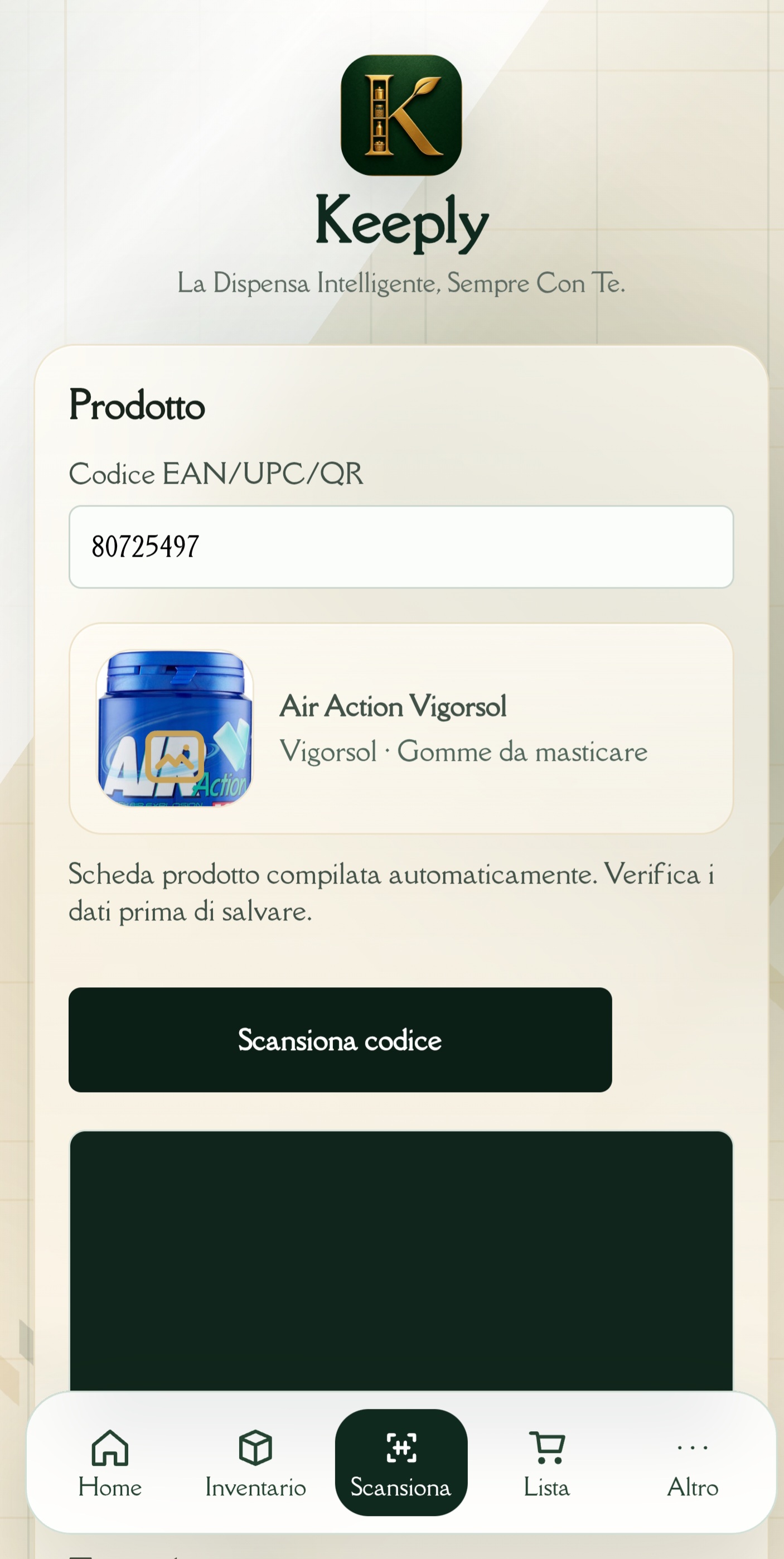 Scansione prodotto Keeply